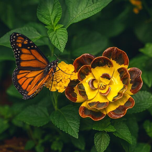 Vintage Enamel Flower Pin Gold Yellow Brown Statement Piece 3" Across - Hey Viv - Picture 4 of 6